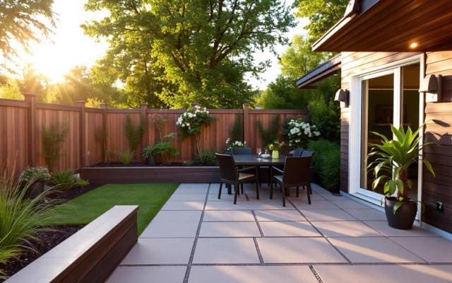 Aangelegde tuin met terras en bestrating